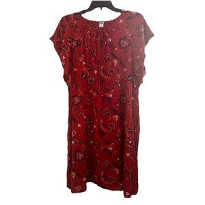Old Navy‎ Women's Shift Mini Dress Size XL Red Floral Rayon S/S Peasant Prairie